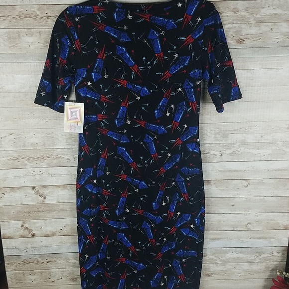 LulaRoe, Navy and Red fitted dress with fireworks, Sz S - Picture 3 of 6